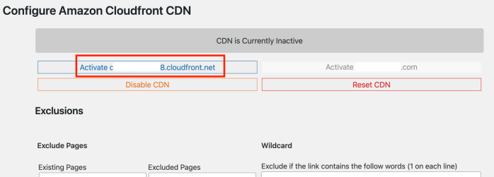 创建CloudFront分配，随后点击“Reload the page”链接，可以看到左侧显示出了已分配的CloudFront二级域名，点击该域名对应的“Active”按钮