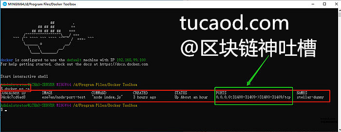 打开桌面的Docker Quickstart Terminal，输入docker ps -a 命令