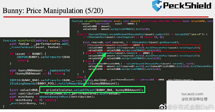 bunny用了基于 cake amm 的价格来计算铸造的bunny价值，而黑客通过闪电贷操控了bunny在cake价格-炒币区块链安全