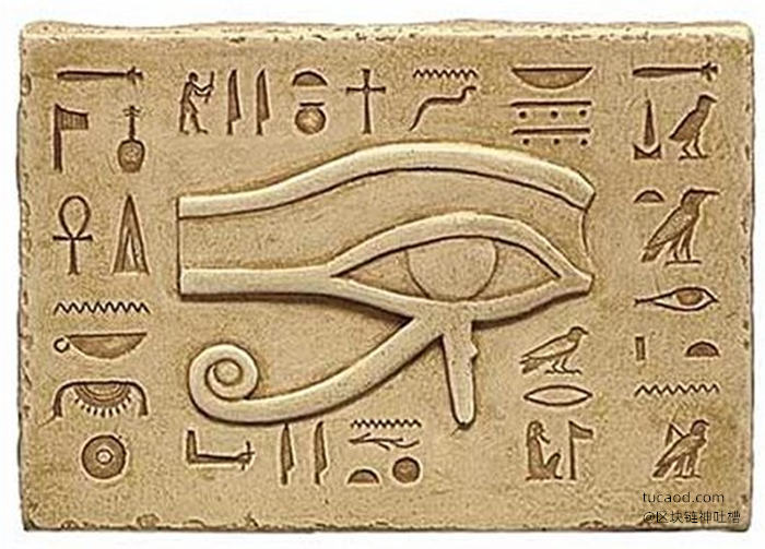 Horus之眼。Horus是古埃及神话传说里的一个神祗。眼睛的模样，就是下面这张图片中间那个眼睛