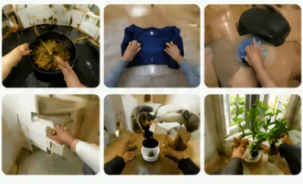 做饭、叠衣服、整理桌面等人类第一视角视频样例
