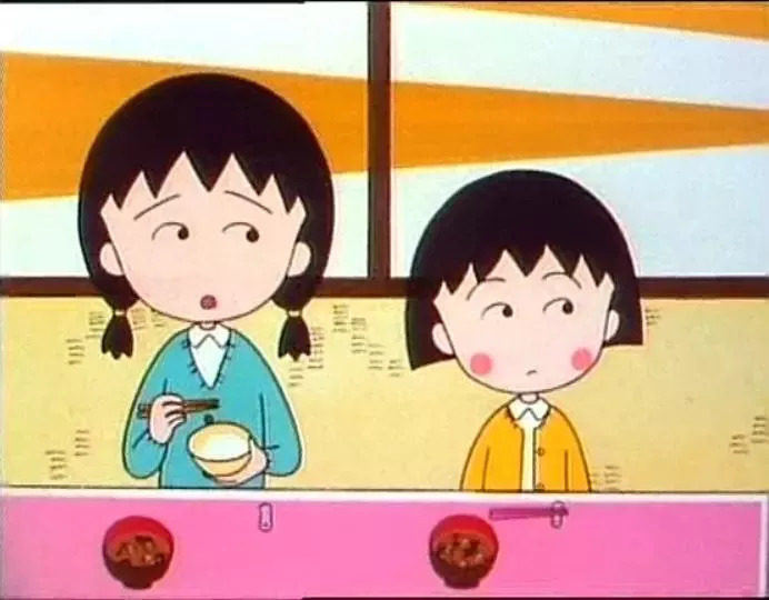 樱桃小丸子动画截图 小丸子和小玉在餐桌前吃饭