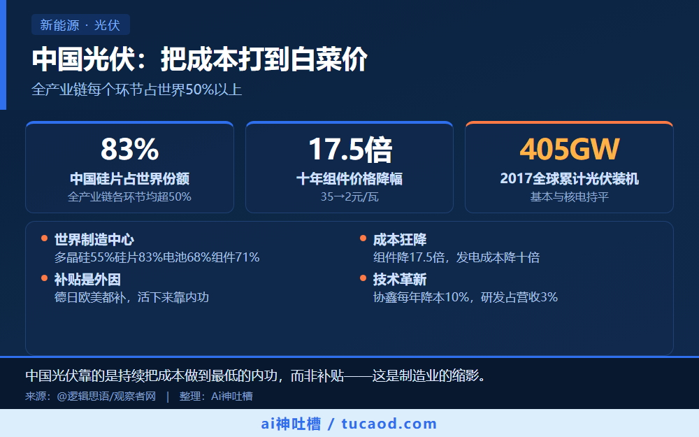 中国光伏：把成本打到白菜价 信息图
