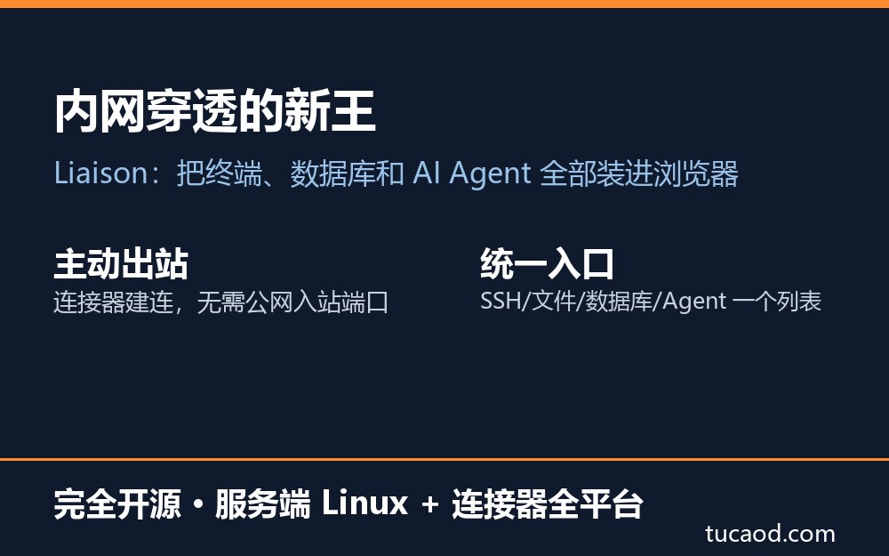 Liaison 解读卡大图:内网穿透新方案,连接器主动出站建连,浏览器统一入口