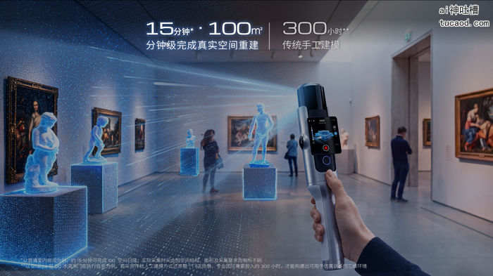 微信原文配图:而Kosmo可以让建模师走进任何一个地方,捕捉它的每一个空间元素、精准几何结构和真实光照。